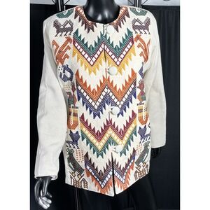 Vintage‎ Embroidered Jacket Aztec Southwestern Button Up Coat Boho Chic